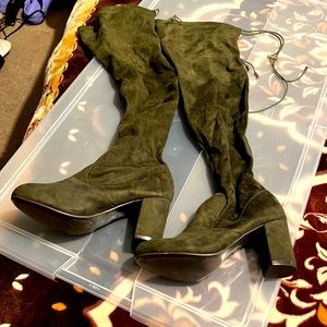Forest green thigh high suede boots